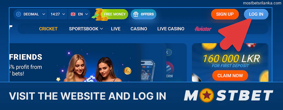 Log in or register on the Mostbet website