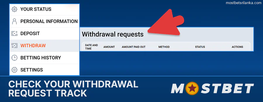 Track your Mostbet withdrawal request in the history tab