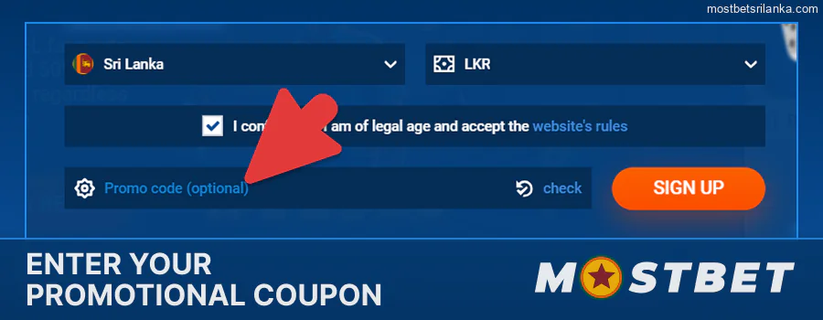 Enter your Mostbet promo code in the form